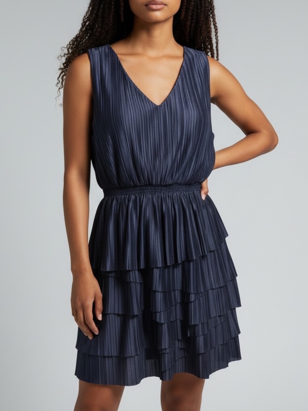 Banana Republic V-Neck Tiered Mini Dress Navy